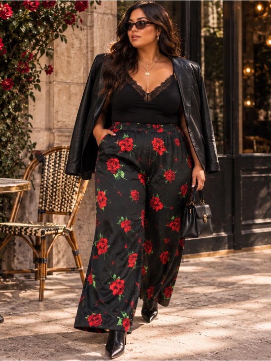 INC International Concepts | Pants & Jumpsuits | Black Red Rose Satin ...